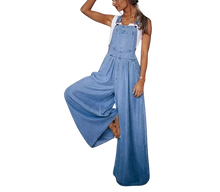 Load image into Gallery viewer, Gathered waist denim suspender overalls jumpsuit