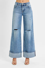 Load image into Gallery viewer, MID-RISE (tummy control) wide leg+cuff jeans