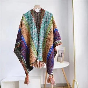 Poncho knitted Cloak+Cape tassel sweater cardigan