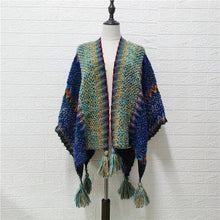 Load image into Gallery viewer, Poncho knitted Cloak+Cape tassel sweater cardigan