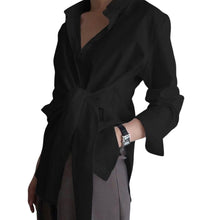 Load image into Gallery viewer, Button down front tie wrap long sleeve fashion blouse