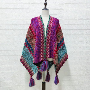 Poncho knitted Cloak+Cape tassel sweater cardigan