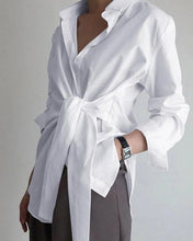 Load image into Gallery viewer, Button down front tie wrap long sleeve fashion blouse