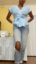 Load image into Gallery viewer, Cuffed cap sleeve wrap waist tie top