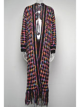 Load image into Gallery viewer, Kaleidoscope multi-color fringe hem maxi length open front cardigan