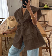 Load image into Gallery viewer, Sleeveless V-neck lapel utility vest jacket/top