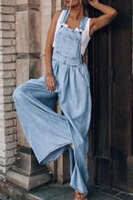 Load image into Gallery viewer, Gathered waist denim suspender overalls jumpsuit