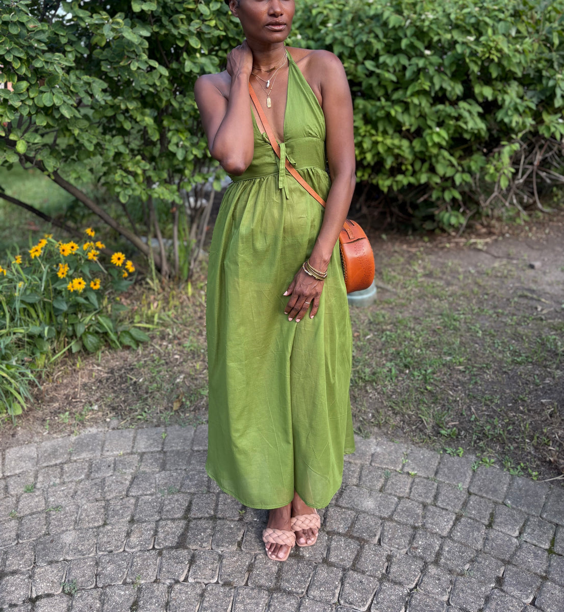 Halter BACKLESS plunge neck midi cocktail+beach cover up dress – Myrtle&Flossie