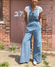 Load image into Gallery viewer, Gathered waist denim suspender overalls jumpsuit
