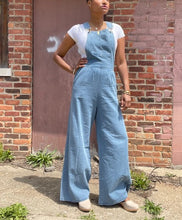 Load image into Gallery viewer, Gathered waist denim suspender overalls jumpsuit
