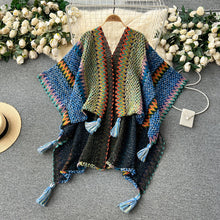 Load image into Gallery viewer, Poncho knitted Cloak+Cape tassel sweater cardigan