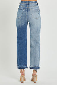 High-Rise Crossover two tone STRAIGHT hem jeans