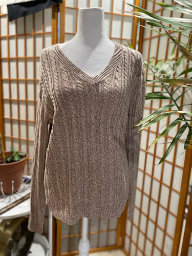 CRAFT+BARROW V-neck long sleeve thin cable knit sweater