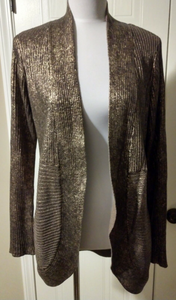 The LIMITED metallic puff sleeve open front cardigan sweater