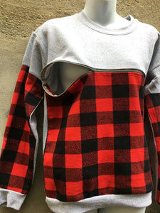 Plaid block invisible zipper sweatshirt