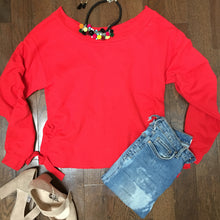 Load image into Gallery viewer, Boatneck embellished side ruching sweatshirt