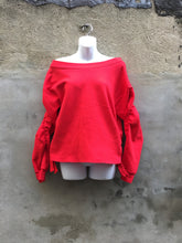 Load image into Gallery viewer, Boatneck embellished side ruching sweatshirt
