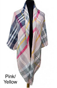 Plaid+Multi-color blanket wrap multi-wear scarves