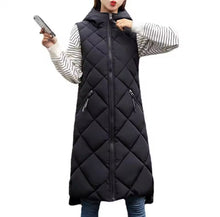 Load image into Gallery viewer, Mock (partial) hooded neck parka sleeveless maxi puffer jacket