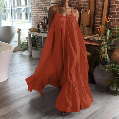 Spaghetti strap oversize camisole ruffle hem maxi dress