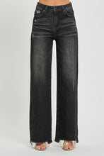 Load image into Gallery viewer, HIGH RISE wide leg frayed hem black jeans