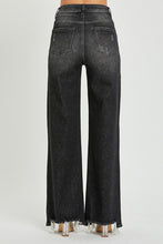 Load image into Gallery viewer, HIGH RISE wide leg frayed hem black jeans