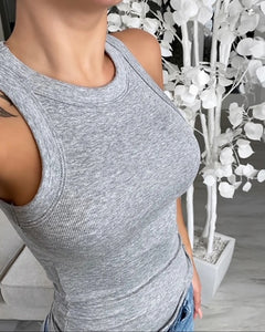 Round neck ribbed fitted camisole tank