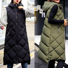 Load image into Gallery viewer, Mock (partial) hooded neck parka sleeveless maxi puffer jacket