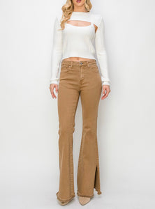 High Rise side split flare leg jeans