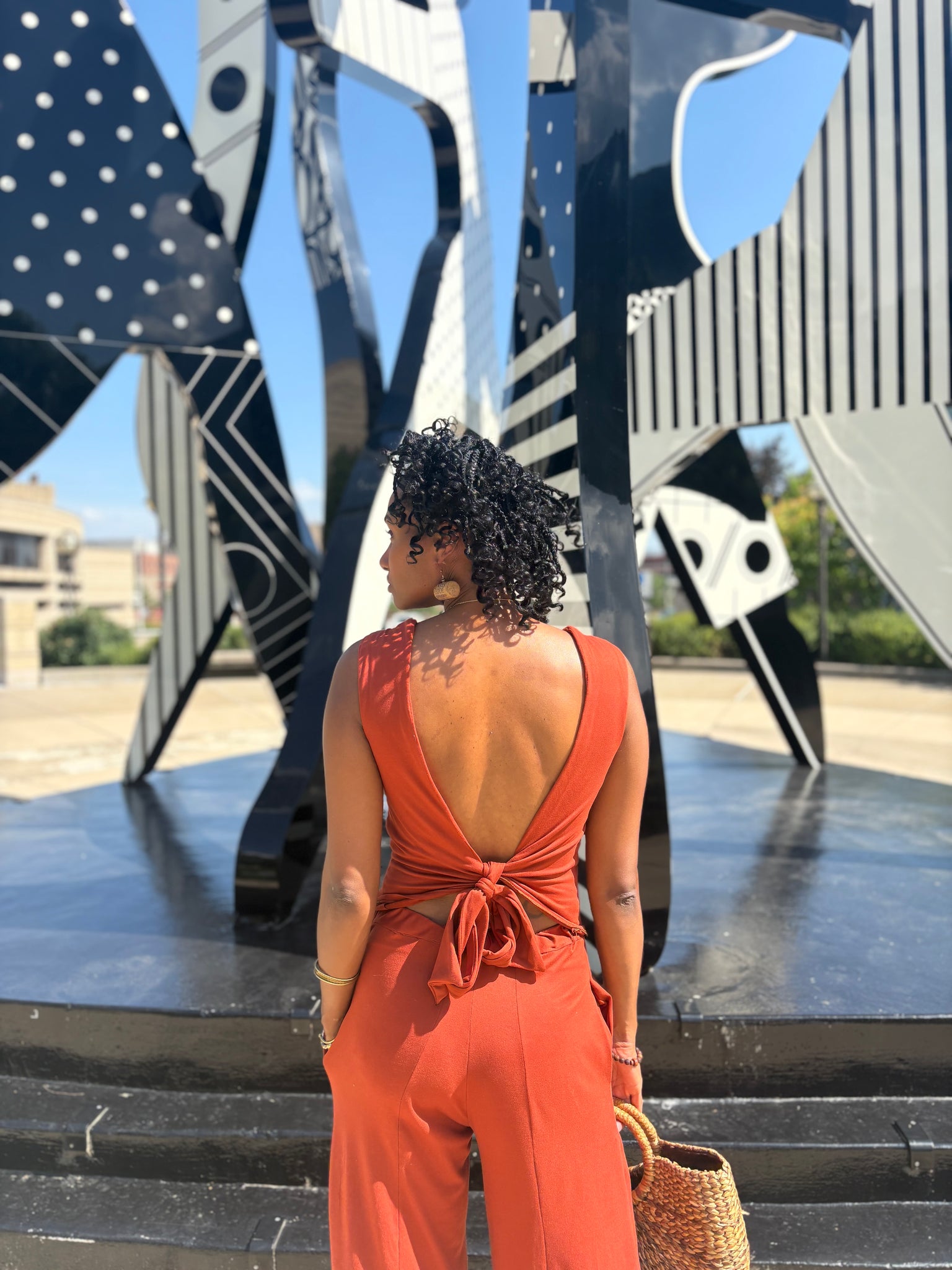 GATHERED high-waist wide leg boatneck kimono tie+scoop neck backless tie top set rust / M/L / boatneck/kimono top set GATHERED high-waist wide leg boatneck kimono tie+scoop neck backless tie top set rust / M/L / boatneck/kimono top set