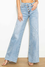 Load image into Gallery viewer, CRISS-CROSS high waisted wide leg raw hem jeans