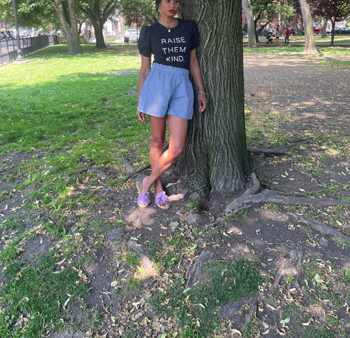 HIGH-WAISTED paper bag wide leg shorts