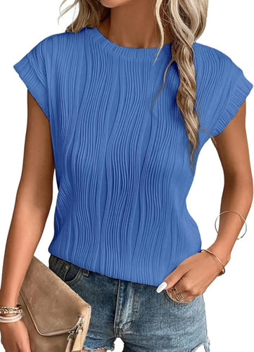 Crewneck cap sleeve textured knit top