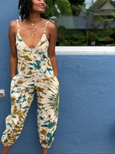 Load image into Gallery viewer, Deep V-NECK spaghetti strap gathered hem pant leg jumpsuit