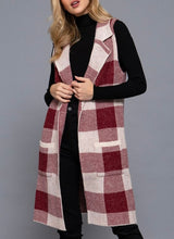 Load image into Gallery viewer, Notched collar buffalo plaid jacquard midi-length sweater vest