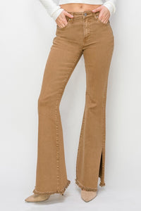 High Rise side split flare leg jeans