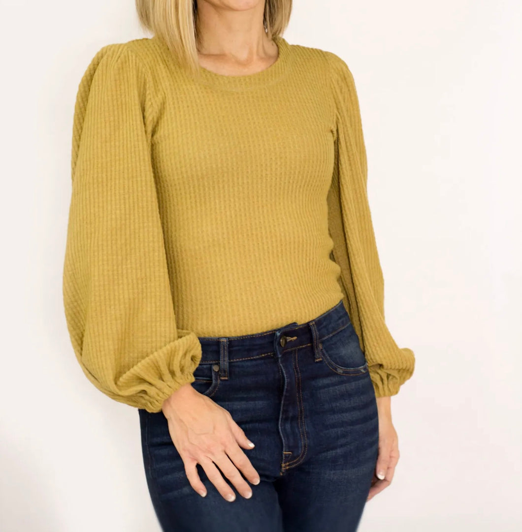 Puff sleeve crewneck pullover top