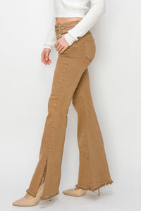 High Rise side split flare leg jeans