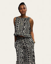 Load image into Gallery viewer, 2pc Mud Cloth African Print Sleeveless Ruffle hem top wide leg pant set