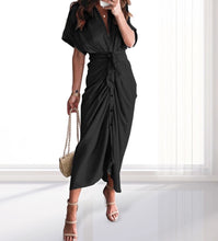 Load image into Gallery viewer, Batwing button down front wrap mermaid drape shirt dress