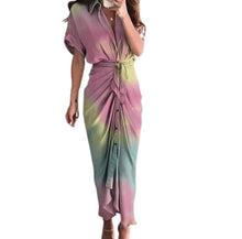 Load image into Gallery viewer, Batwing button down front wrap mermaid drape shirt dress