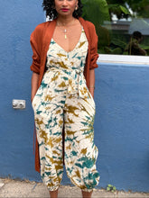 Load image into Gallery viewer, Deep V-NECK spaghetti strap gathered hem pant leg jumpsuit