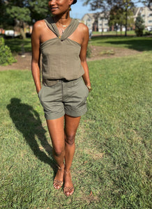 Cross halter front knot tie top
