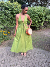 Load image into Gallery viewer, Halter BACKLESS plunge neck midi cocktail+beach cover up dress