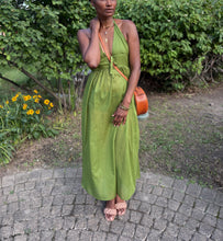 Load image into Gallery viewer, Halter BACKLESS plunge neck midi cocktail+beach cover up dress
