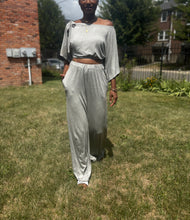 Load image into Gallery viewer, GATHERED high-waist wide leg boatneck kimono tie+scoop neck backless tie top set