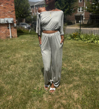 Load image into Gallery viewer, GATHERED high-waist wide leg boatneck kimono tie+scoop neck backless tie top set