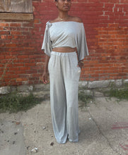Load image into Gallery viewer, GATHERED high-waist wide leg boatneck kimono tie+scoop neck backless tie top set