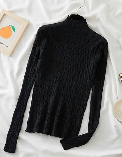 Mock neck textured thermal pull over sweater/top