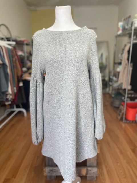 S.Y.L.K. round neck heather grey drop shoulder puff sleeve sweater dress